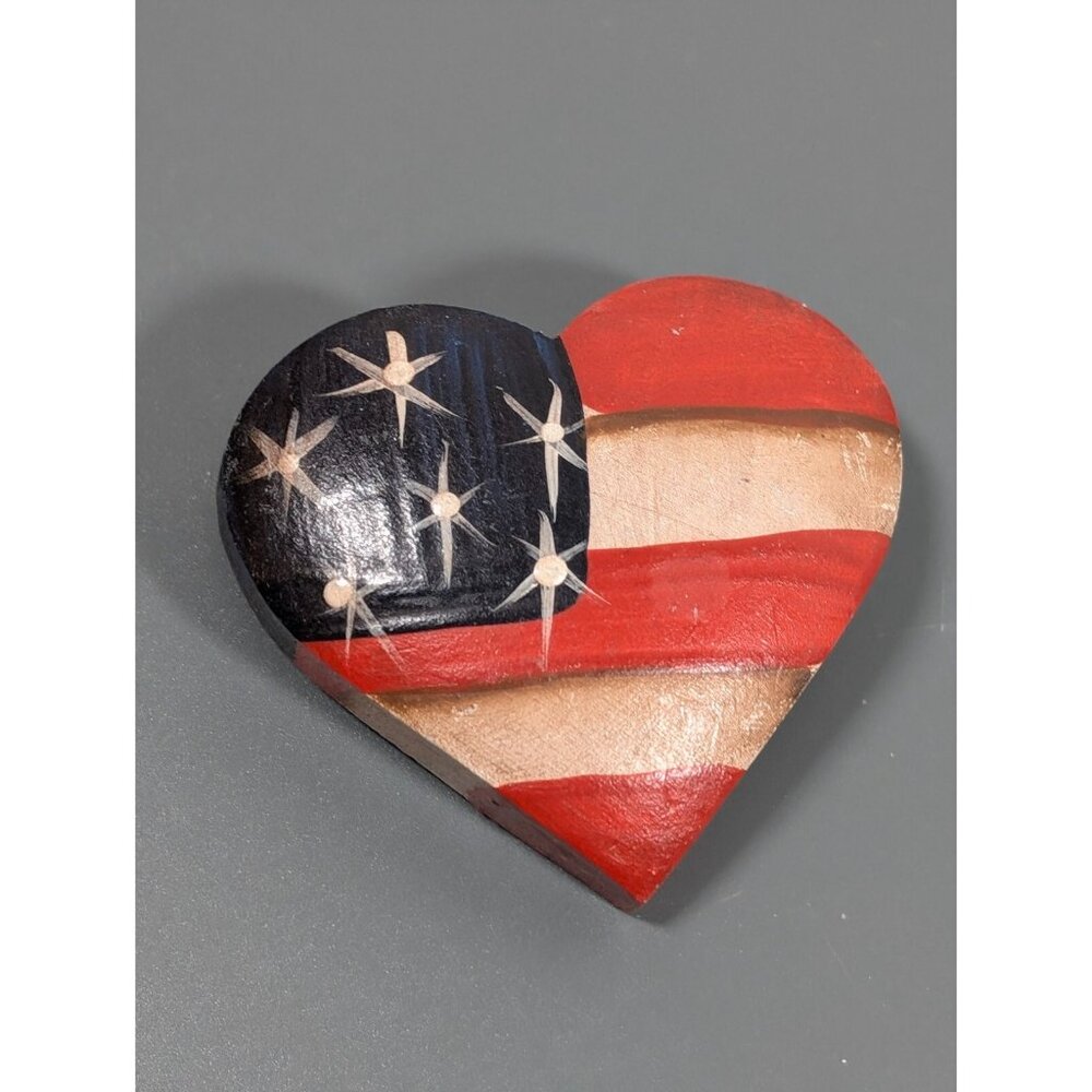 Vintage Retro Painted Flag Puffy Heart Red White Blue Patriotic pin Country